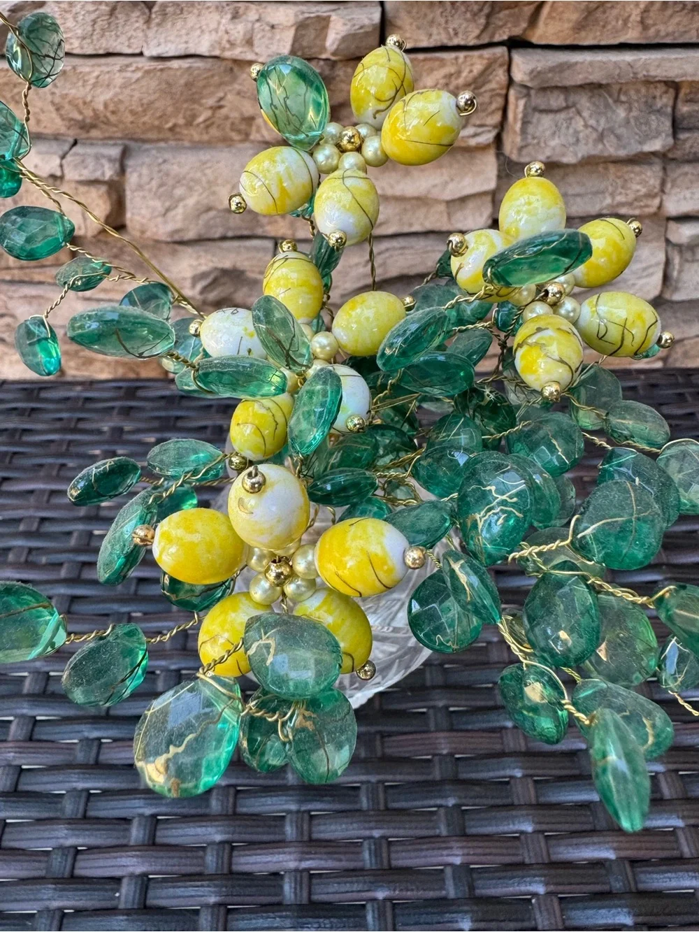 Decorative Yellow & Green Bead Branch Arrangement - Home Accents
